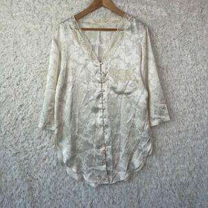 Cacique Lingerie Nightgown Large Ivory Satin Lace Floral Jacquard Coquette Chic